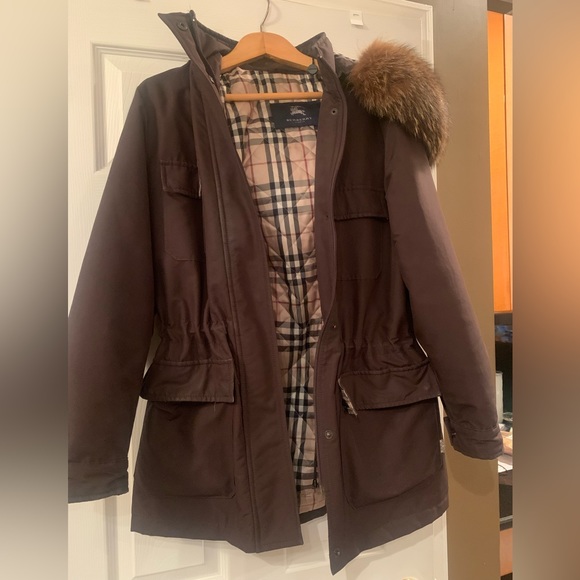 BURBERRY LONDON, Brown, Real Fur Trim Babthorpe Parka Jacket Size M - Picture 5 of 8